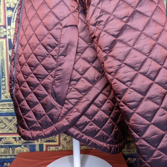 BCBGMaxAzria Quilted Zip Front Coat with Hood Size Medium Raisin Metallic - Picture 5 of 15